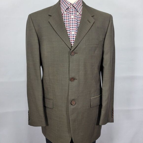 Pierre Cardin Men's Sport Coat Blazer Three Button Brown Nailhead Wool Size 42L‎